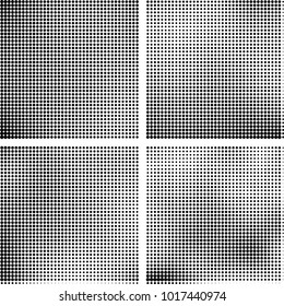 Halftone vector black white. Abstract pattern of dots on a white background. Collection of four textures for printing on business cards, labels, posters, badges and design your own