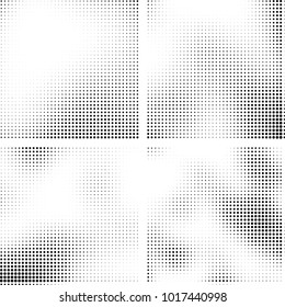 Halftone vector black white. Abstract pattern of dots on a white background. Collection of four textures for printing on business cards, labels, posters, badges and design your own