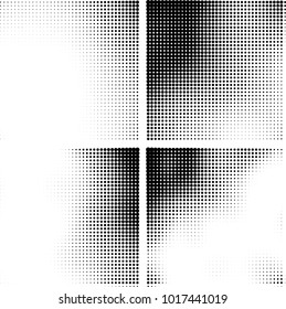 Halftone vector black white. Abstract pattern of dots on a white background. Collection of four textures for printing on business cards, labels, posters, badges and design your own