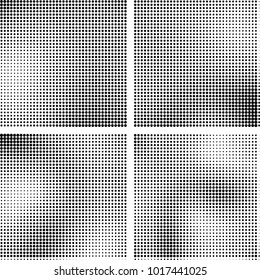 Halftone vector black white. Abstract pattern of dots on a white background. Collection of four textures for printing on business cards, labels, posters, badges and design your own