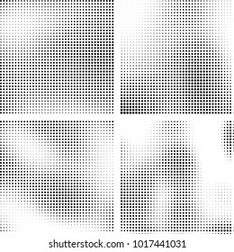 Halftone vector black white. Abstract pattern of dots on a white background. Collection of four textures for printing on business cards, labels, posters, badges and design your own