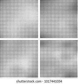 Halftone vector black white. Abstract pattern of dots on a white background. Collection of four textures for printing on business cards, labels, posters, badges and design your own