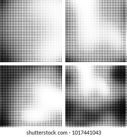 Halftone vector black white. Abstract pattern of dots on a white background. Collection of four textures for printing on business cards, labels, posters, badges and design your own