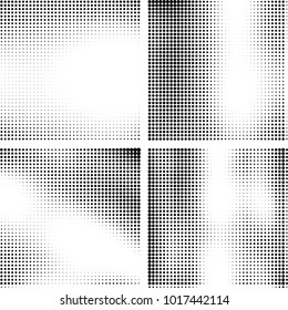 Halftone vector black white. Abstract pattern of dots on a white background. Collection of four textures for printing on business cards, labels, posters, badges and design your own