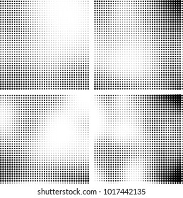 Halftone vector black white. Abstract pattern of dots on a white background. Collection of four textures for printing on business cards, labels, posters, badges and design your own