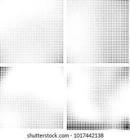 Halftone vector black white. Abstract pattern of dots on a white background. Collection of four textures for printing on business cards, labels, posters, badges and design your own