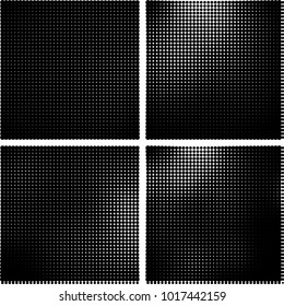 Halftone vector black white. Abstract pattern of dots on a white background. Collection of four textures for printing on business cards, labels, posters, badges and design your own