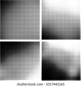 Halftone vector black white. Abstract pattern of dots on a white background. Collection of four textures for printing on business cards, labels, posters, badges and design your own