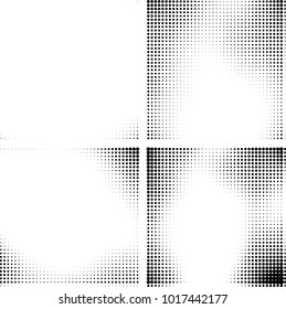Halftone vector black white. Abstract pattern of dots on a white background. Collection of four textures for printing on business cards, labels, posters, badges and design your own