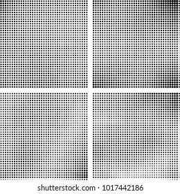 Halftone vector black white. Abstract pattern of dots on a white background. Collection of four textures for printing on business cards, labels, posters, badges and design your own