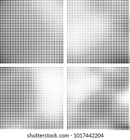 Halftone vector black white. Abstract pattern of dots on a white background. Collection of four textures for printing on business cards, labels, posters, badges and design your own
