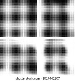 Halftone vector black white. Abstract pattern of dots on a white background. Collection of four textures for printing on business cards, labels, posters, badges and design your own