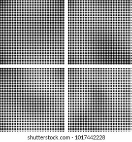 Halftone vector black white. Abstract pattern of dots on a white background. Collection of four textures for printing on business cards, labels, posters, badges and design your own