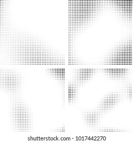 Halftone vector black white. Abstract pattern of dots on a white background. Collection of four textures for printing on business cards, labels, posters, badges and design your own