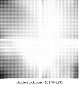 Halftone vector black white. Abstract pattern of dots on a white background. Collection of four textures for printing on business cards, labels, posters, badges and design your own