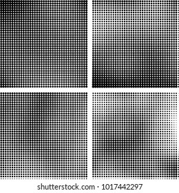Halftone vector black white. Abstract pattern of dots on a white background. Collection of four textures for printing on business cards, labels, posters, badges and design your own