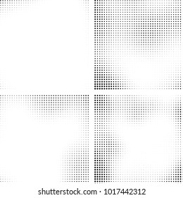 Halftone vector black white. Abstract pattern of dots on a white background. Collection of four textures for printing on business cards, labels, posters, badges and design your own