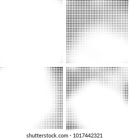 Halftone vector black white. Abstract pattern of dots on a white background. Collection of four textures for printing on business cards, labels, posters, badges and design your own