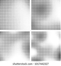 Halftone vector black white. Abstract pattern of dots on a white background. Collection of four textures for printing on business cards, labels, posters, badges and design your own
