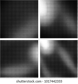 Halftone vector black white. Abstract pattern of dots on a white background. Collection of four textures for printing on business cards, labels, posters, badges and design your own