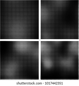 Halftone vector black white. Abstract pattern of dots on a white background. Collection of four textures for printing on business cards, labels, posters, badges and design your own