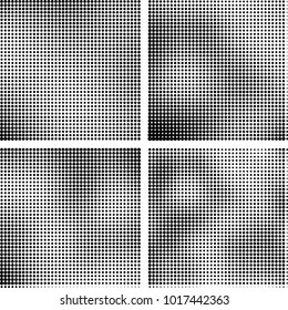 Halftone vector black white. Abstract pattern of dots on a white background. Collection of four textures for printing on business cards, labels, posters, badges and design your own