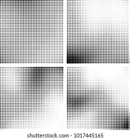 Halftone vector black white. Abstract pattern of dots on a white background. Collection of four textures for printing on business cards, labels, posters, badges and design your own