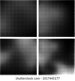 Halftone vector black white. Abstract pattern of dots on a white background. Collection of four textures for printing on business cards, labels, posters, badges and design your own