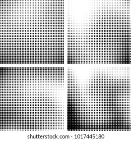 Halftone vector black white. Abstract pattern of dots on a white background. Collection of four textures for printing on business cards, labels, posters, badges and design your own