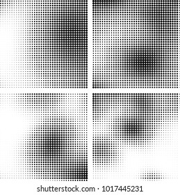 Halftone vector black white. Abstract pattern of dots on a white background. Collection of four textures for printing on business cards, labels, posters, badges and design your own