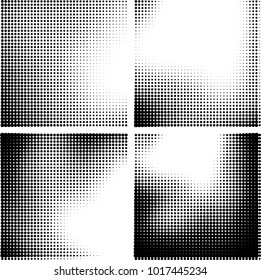 Halftone vector black white. Abstract pattern of dots on a white background. Collection of four textures for printing on business cards, labels, posters, badges and design your own