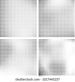 Halftone vector black white. Abstract pattern of dots on a white background. Collection of four textures for printing on business cards, labels, posters, badges and design your own