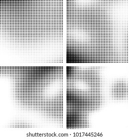 Halftone vector black white. Abstract pattern of dots on a white background. Collection of four textures for printing on business cards, labels, posters, badges and design your own