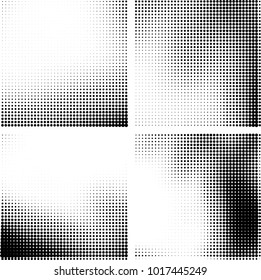 Halftone vector black white. Abstract pattern of dots on a white background. Collection of four textures for printing on business cards, labels, posters, badges and design your own