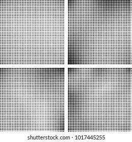 Halftone vector black white. Abstract pattern of dots on a white background. Collection of four textures for printing on business cards, labels, posters, badges and design your own