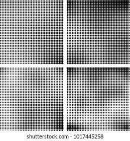 Halftone vector black white. Abstract pattern of dots on a white background. Collection of four textures for printing on business cards, labels, posters, badges and design your own