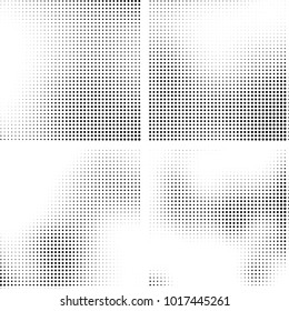 Halftone vector black white. Abstract pattern of dots on a white background. Collection of four textures for printing on business cards, labels, posters, badges and design your own