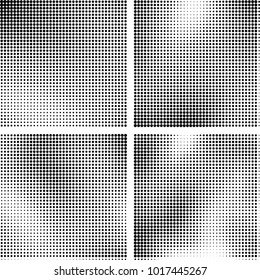 Halftone vector black white. Abstract pattern of dots on a white background. Collection of four textures for printing on business cards, labels, posters, badges and design your own