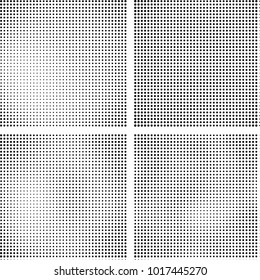 Halftone vector black white. Abstract pattern of dots on a white background. Collection of four textures for printing on business cards, labels, posters, badges and design your own