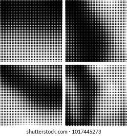 Halftone vector black white. Abstract pattern of dots on a white background. Collection of four textures for printing on business cards, labels, posters, badges and design your own