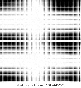 Halftone vector black white. Abstract pattern of dots on a white background. Collection of four textures for printing on business cards, labels, posters, badges and design your own