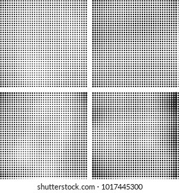 Halftone vector black white. Abstract pattern of dots on a white background. Collection of four textures for printing on business cards, labels, posters, badges and design your own