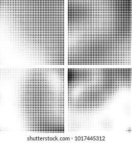 Halftone vector black white. Abstract pattern of dots on a white background. Collection of four textures for printing on business cards, labels, posters, badges and design your own