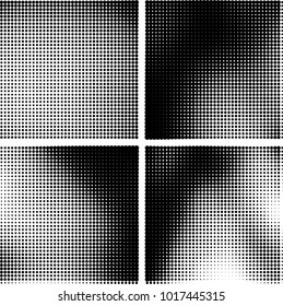 Halftone vector black white. Abstract pattern of dots on a white background. Collection of four textures for printing on business cards, labels, posters, badges and design your own