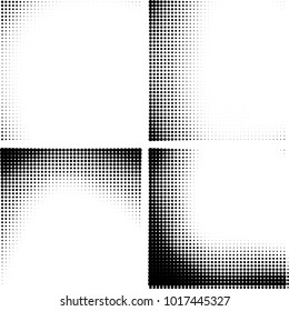 Halftone vector black white. Abstract pattern of dots on a white background. Collection of four textures for printing on business cards, labels, posters, badges and design your own