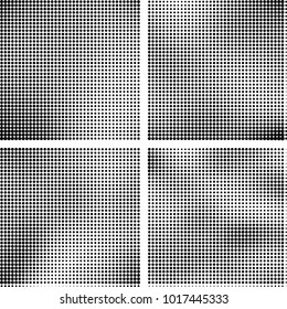 Halftone vector black white. Abstract pattern of dots on a white background. Collection of four textures for printing on business cards, labels, posters, badges and design your own