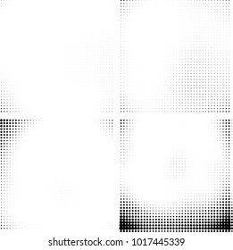 Halftone vector black white. Abstract pattern of dots on a white background. Collection of four textures for printing on business cards, labels, posters, badges and design your own