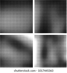 Halftone vector black white. Abstract pattern of dots on a white background. Collection of four textures for printing on business cards, labels, posters, badges and design your own