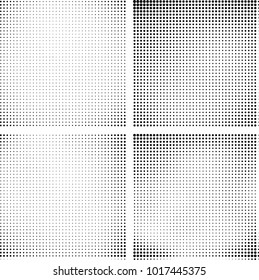 Halftone vector black white. Abstract pattern of dots on a white background. Collection of four textures for printing on business cards, labels, posters, badges and design your own
