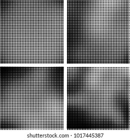 Halftone vector black white. Abstract pattern of dots on a white background. Collection of four textures for printing on business cards, labels, posters, badges and design your own